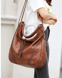 Tracy Vegan Leather Shoulder Cross Body Hobo/ Large Tote Bag: Brown - Rosenix